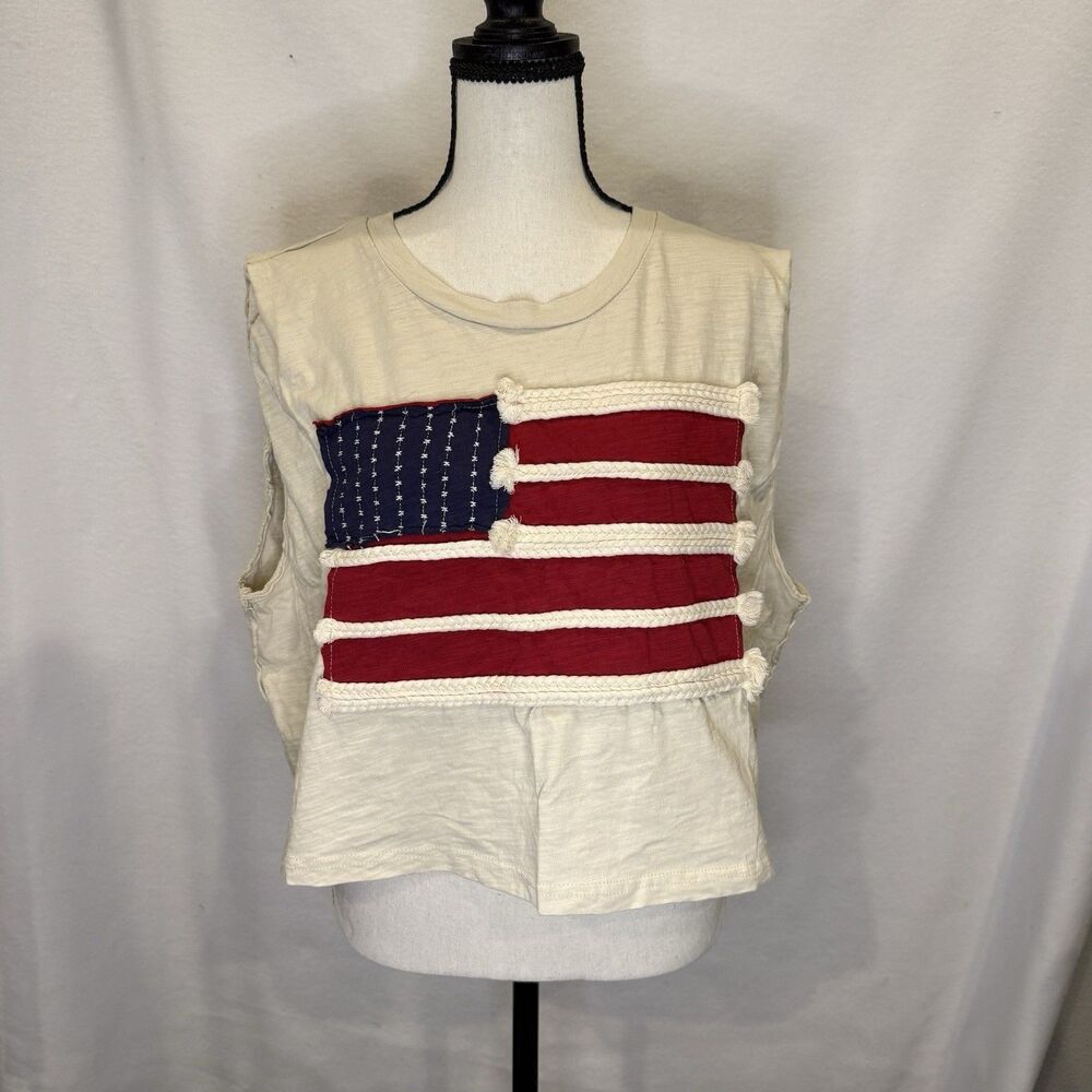 American Flag Appliqué Crop Top Women’s Large Labor Day